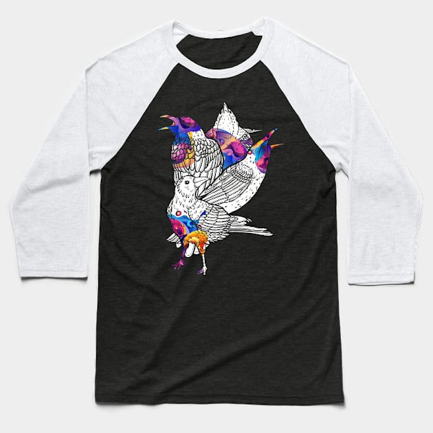 Colorful Birds Raven Baseball T-Shirt by shirtsyoulike